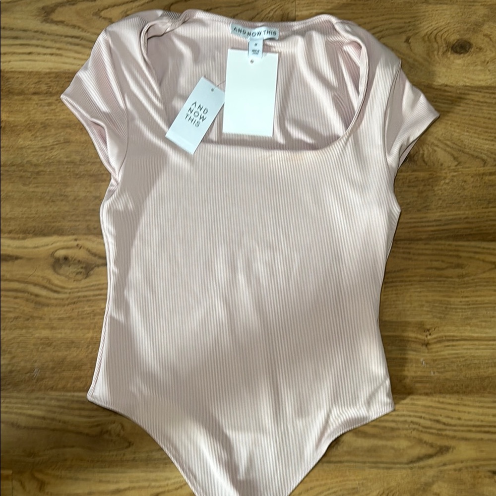 And Now This Light Pink Nude Short Sleeve Bodysuit Snap Bottom Size M NWT